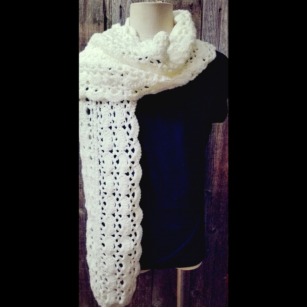 Donation White Handmade Crochet Scarf